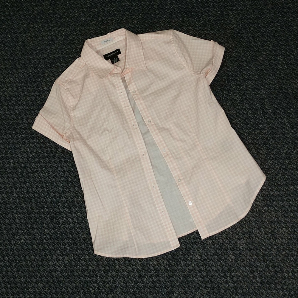 Pink Gingham Stretch Shirt S Liz Clairborne